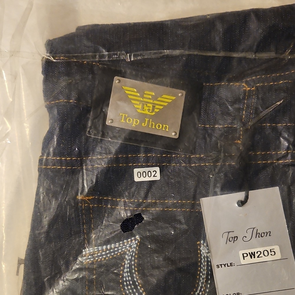 Top Jhon Dark Blue Denim Straight Jeans woman 5-Pocket Button Embroidered - Picture 12 of 12